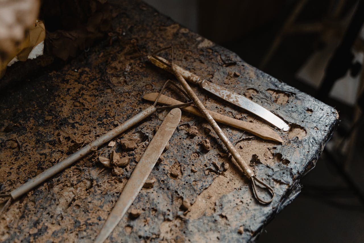 Sculptor’s tools on workshop of Irish artist James McLoughlin