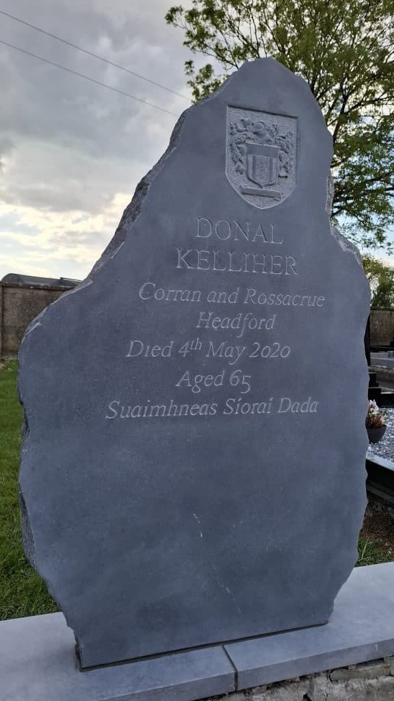 A hand carved headstone by James McLoughlin.