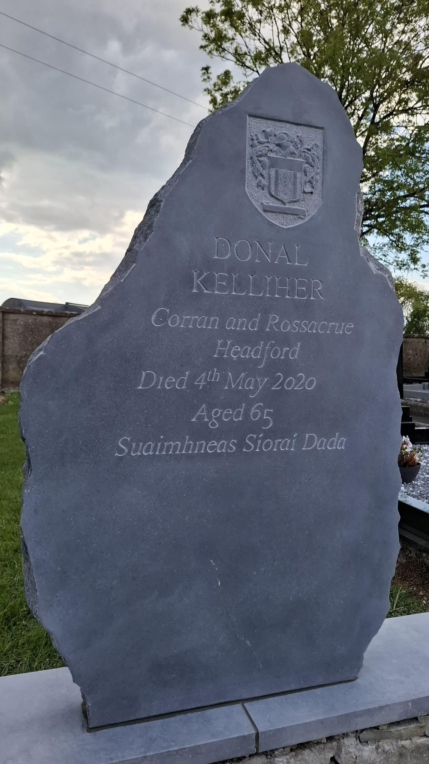 A hand carved headstone by James McLoughlin.